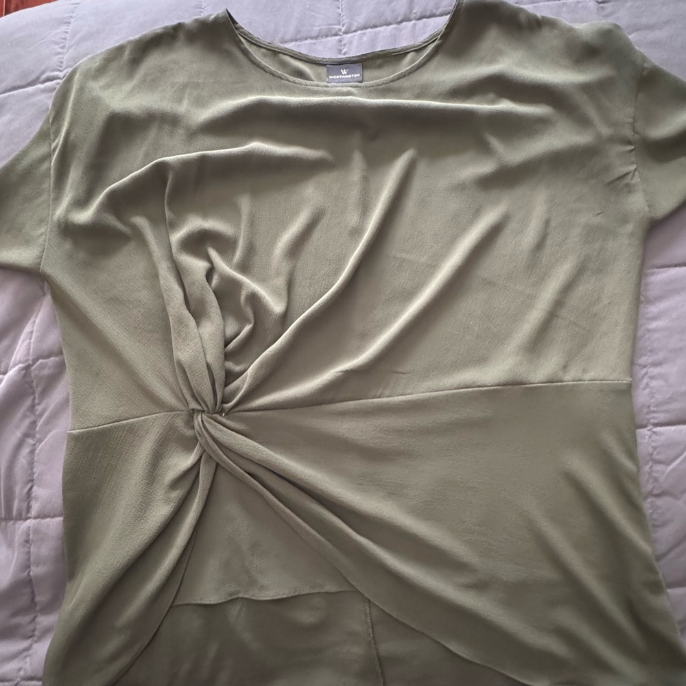 Worthington Green Tie Front Short Sleeve Blouse